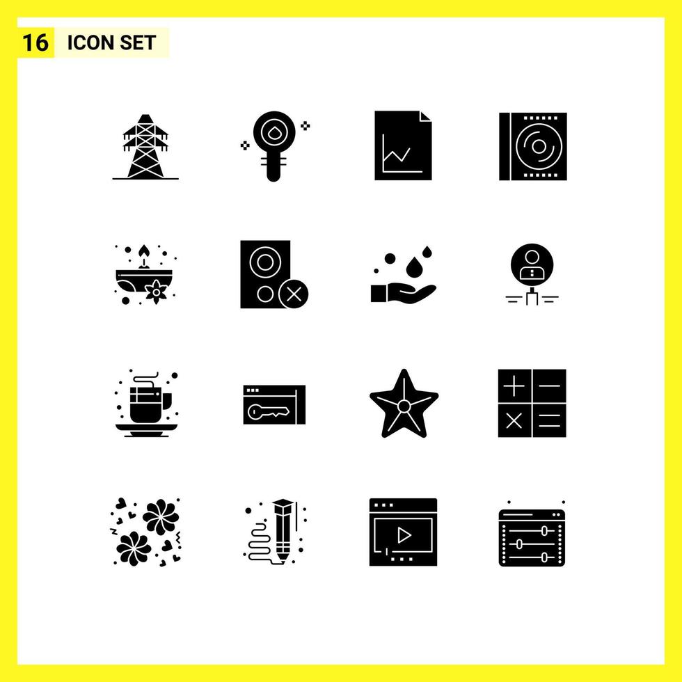 Pack of 16 Modern Solid Glyphs Signs and Symbols for Web Print Media such as aromatic digital laboratory compact blu ray Editable Vector Design Elements