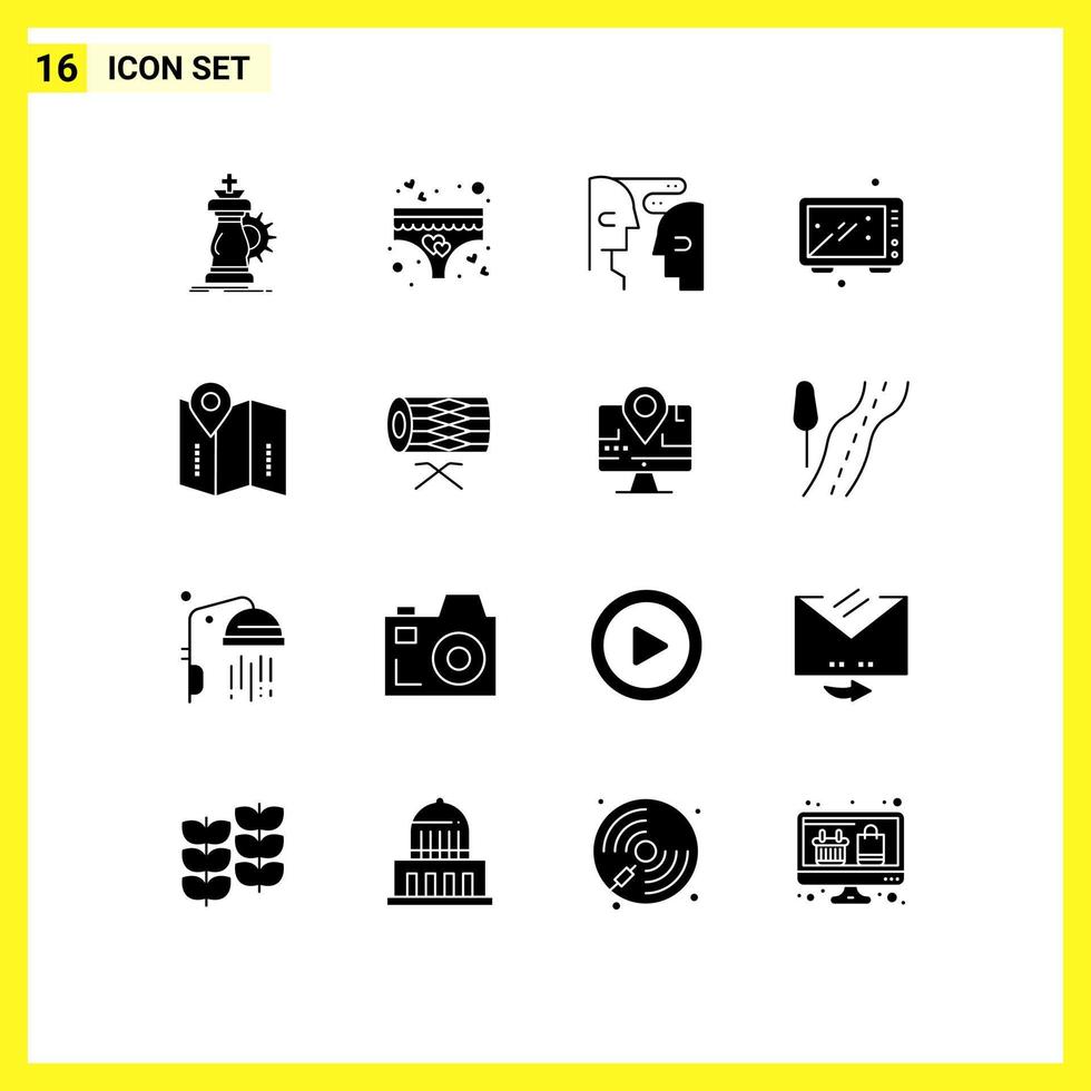 Group of 16 Solid Glyphs Signs and Symbols for oven food romance cooking interaction Editable Vector Design Elements