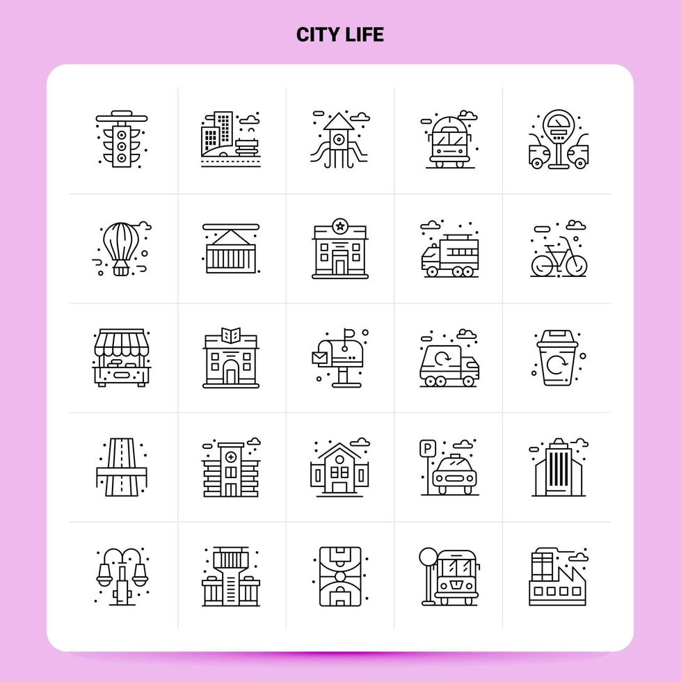 OutLine 25 City Life Icon set Vector Line Style Design Black Icons Set Linear pictogram pack Web and Mobile Business ideas design Vector Illustration