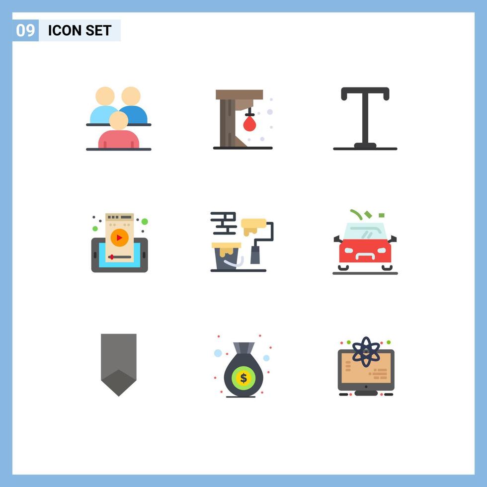 Universal Icon Symbols Group of 9 Modern Flat Colors of roller cell play phone web page Editable Vector Design Elements