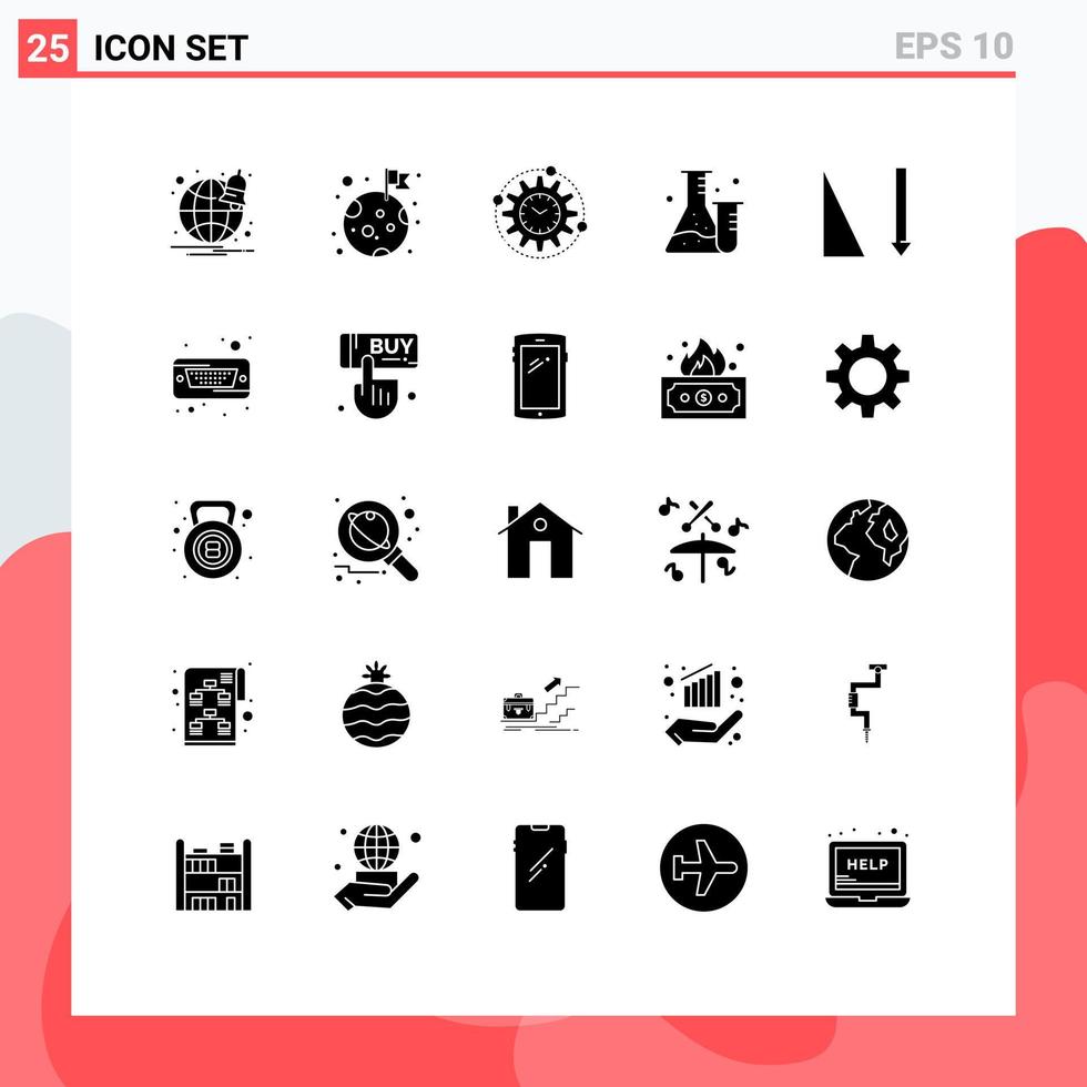 grupo de 25 signos y símbolos de glifos sólidos para clasificar elementos de diseño de vectores editables de matraces de laboratorio de gestión científica