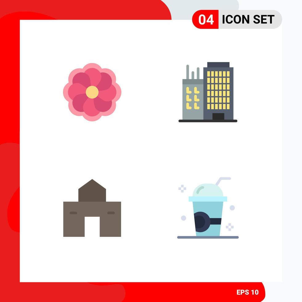 grupo de 4 iconos planos, signos y símbolos para la construcción de casas de girasol, elementos de diseño de vectores editables de choza real