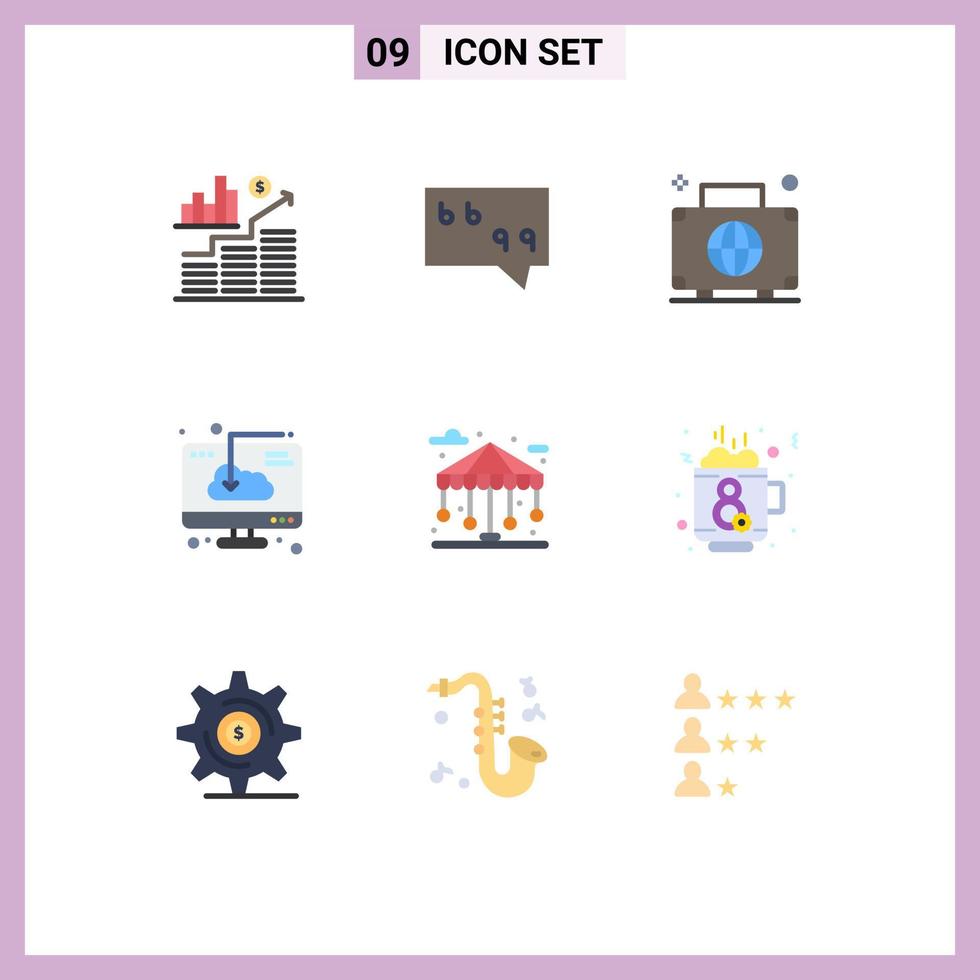 9 Universal Flat Colors Set for Web and Mobile Applications building installation baggage download cloud Editable Vector Design Elements
