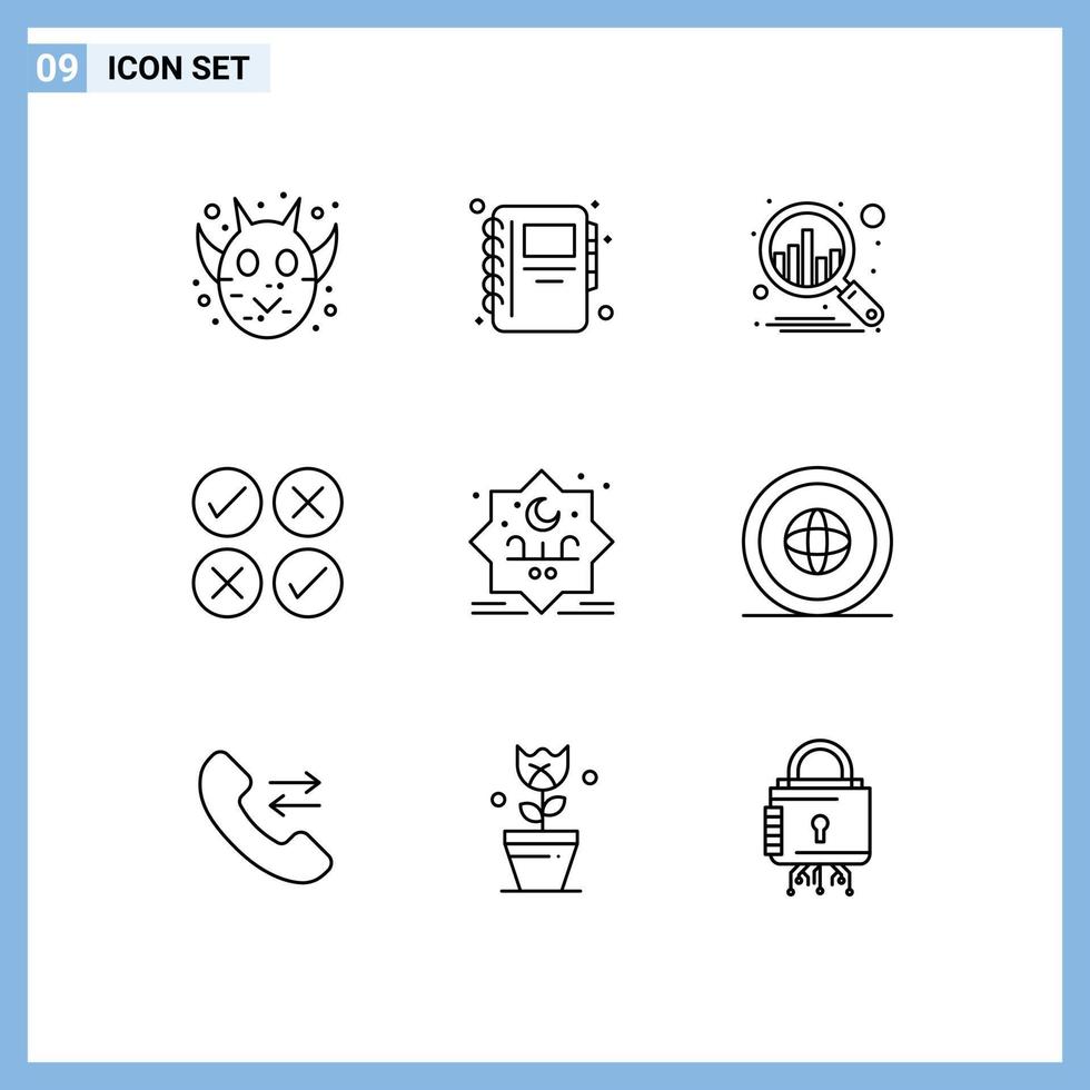 Universal Icon Symbols Group of 9 Modern Outlines of stamp eid plan star design Editable Vector Design Elements