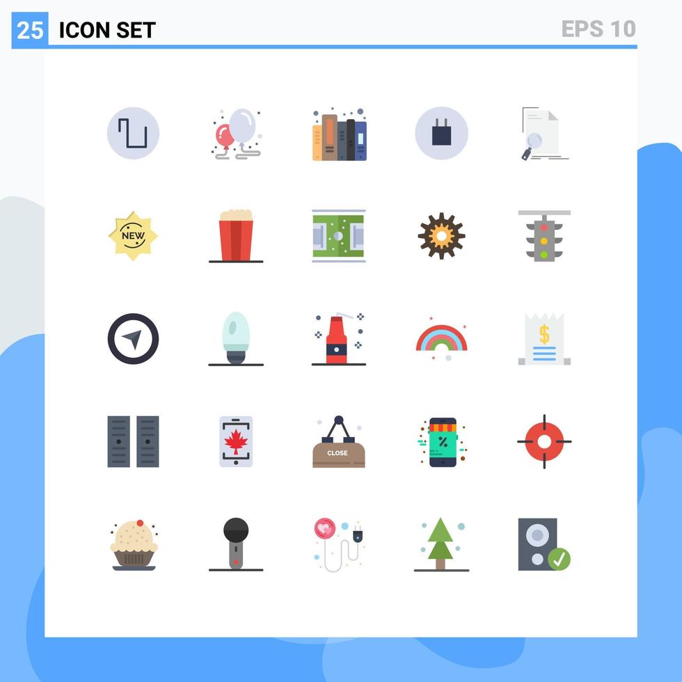 Paquete de 25 colores planos de interfaz de usuario de signos y símbolos modernos de búsqueda de elementos de diseño de vectores editables de creencias de análisis de datos de documentos