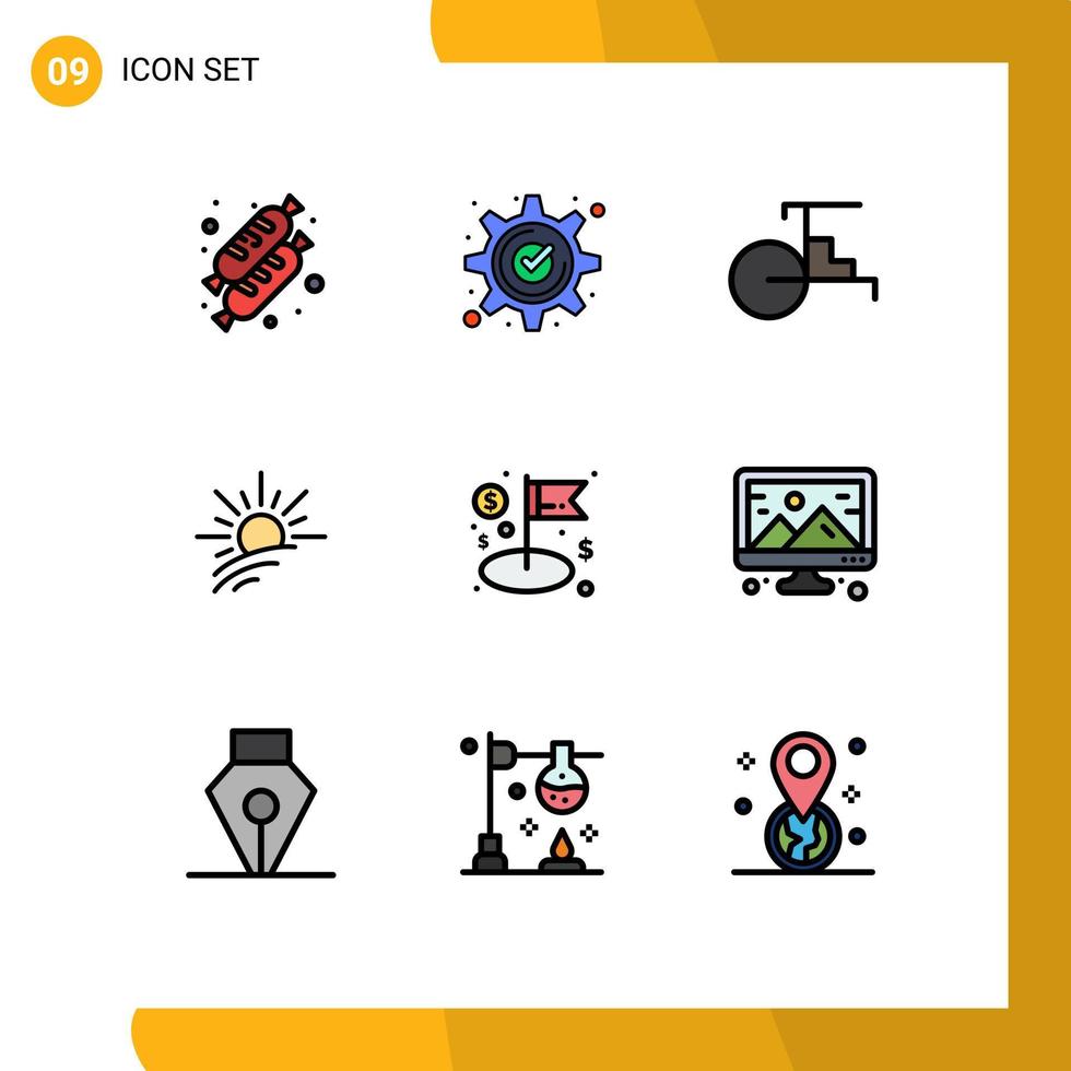 Modern Set of 9 Filledline Flat Colors and symbols such as flag spring china sun brightness Editable Vector Design Elements