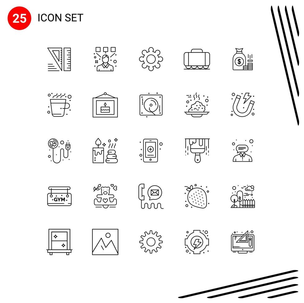Group of 25 Lines Signs and Symbols for gold bank setting bag vehicle Editable Vector Design Elements