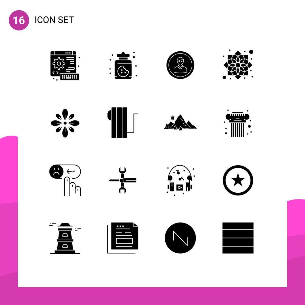 Set of 16 Vector Solid Glyphs on Grid for new year chinese business china profile Editable Vector Design Elements