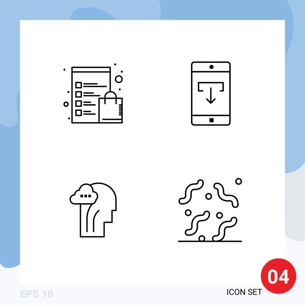 Set of 4 Modern UI Icons Symbols Signs for check list activity shop download mind Editable Vector Design Elements