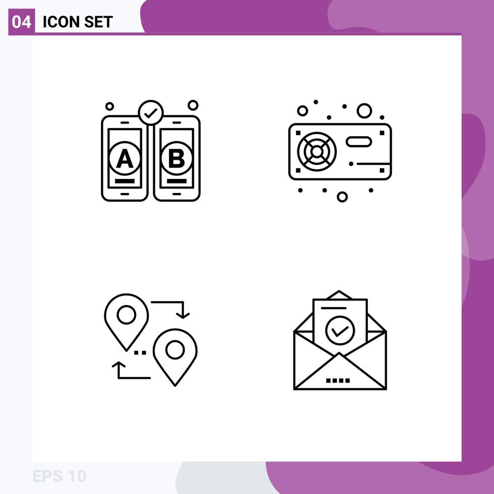 4 Universal Filledline Flat Colors Set for Web and Mobile Applications development map computer radiator travel Editable Vector Design Elements