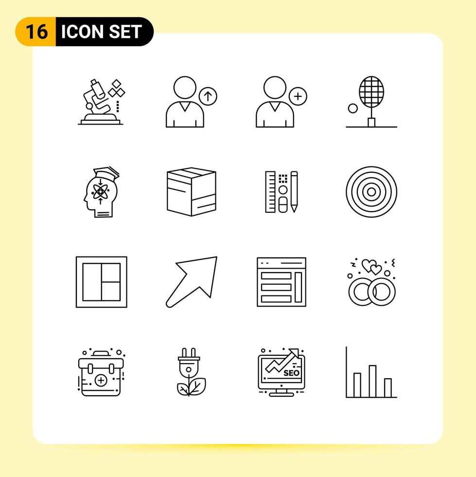 Universal Icon Symbols Group of 16 Modern Outlines of human capability new tennis racket table tennis Editable Vector Design Elements
