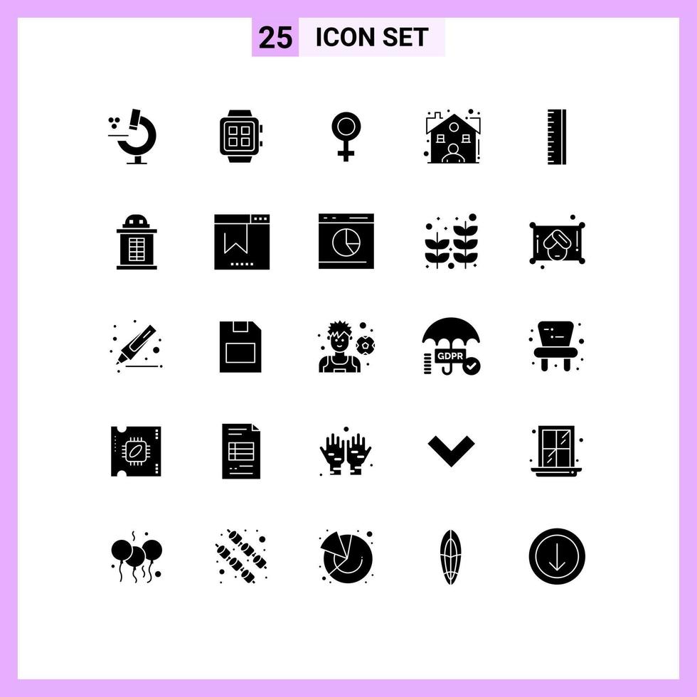 25 User Interface Solid Glyph Pack of modern Signs and Symbols of designer scale female dealer estate Editable Vector Design Elements