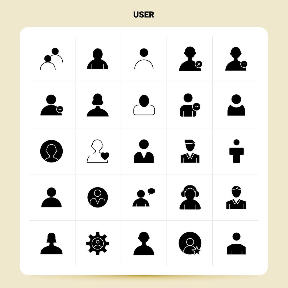 Solid 25 User Icon set Vector Glyph Style Design Black Icons Set Web and Mobile Business ideas design Vector Illustration