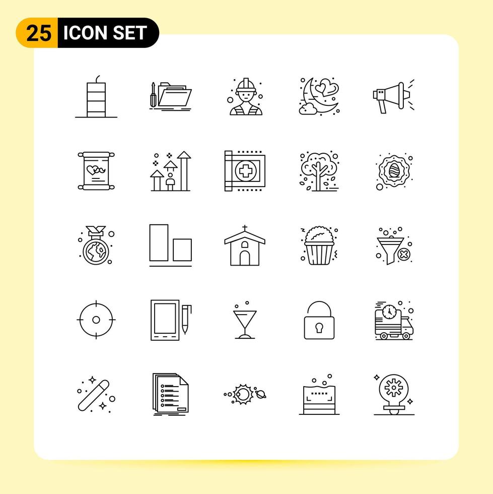 Pack of 25 creative Lines of romantic moon resource love worker Editable Vector Design Elements