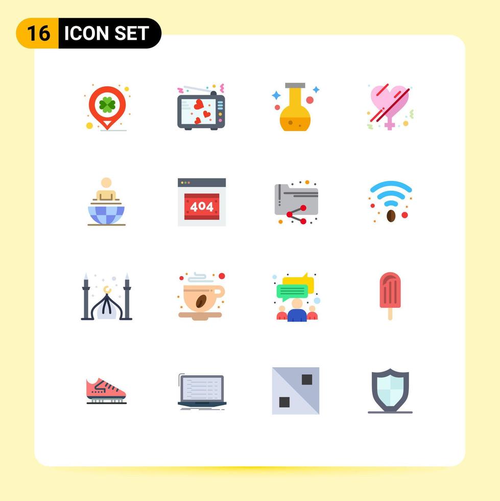16 User Interface Flat Color Pack of modern Signs and Symbols of global process love valentine gender test Editable Pack of Creative Vector Design Elements