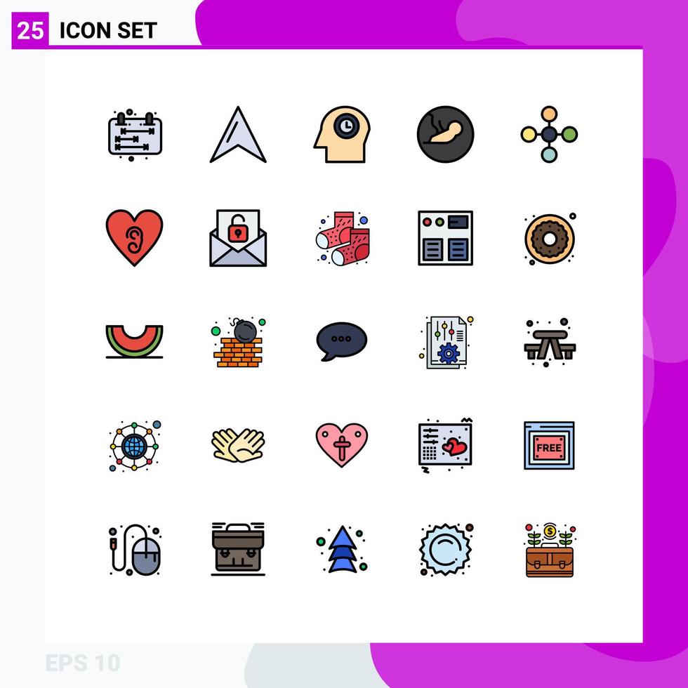 Universal Icon Symbols Group of 25 Modern Filled line Flat Colors of share link head central embryo Editable Vector Design Elements