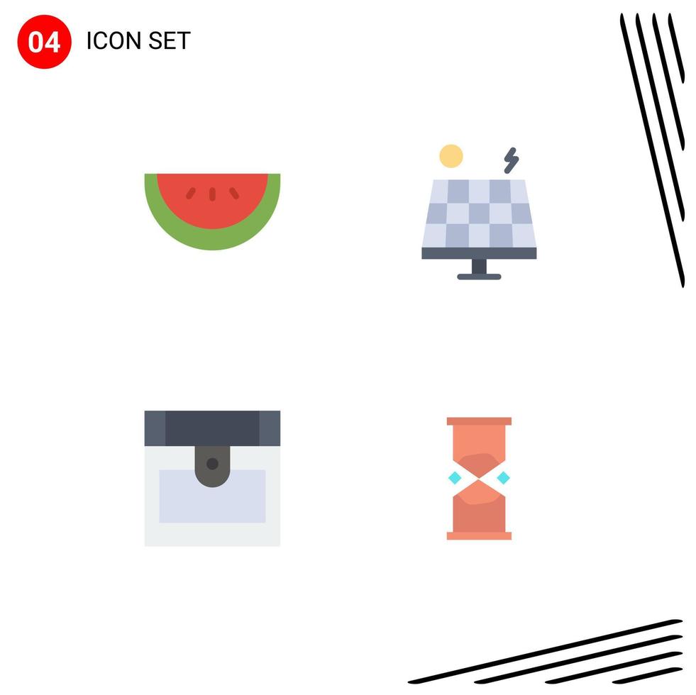 Set of 4 Commercial Flat Icons pack for slice hourglass environment chest timer Editable Vector Design Elements