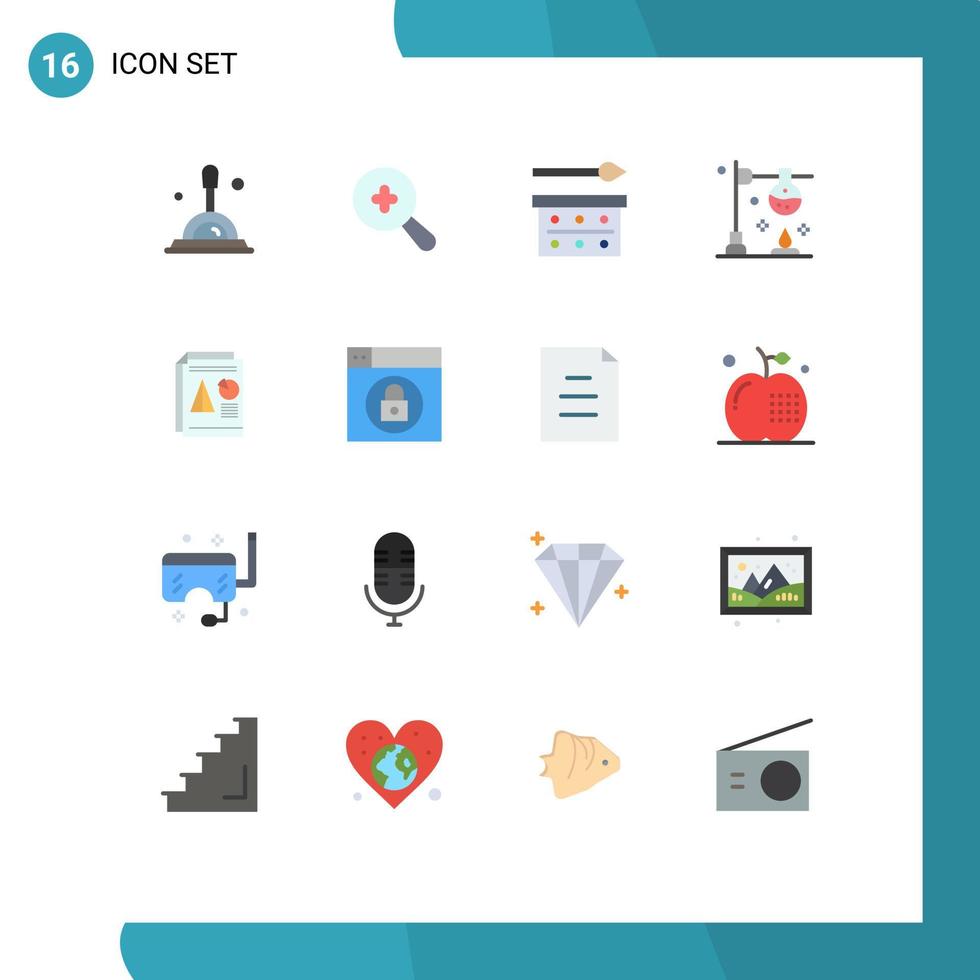 User Interface Pack of 16 Basic Flat Colors of pie report eye shades science chemistry Editable Pack of Creative Vector Design Elements