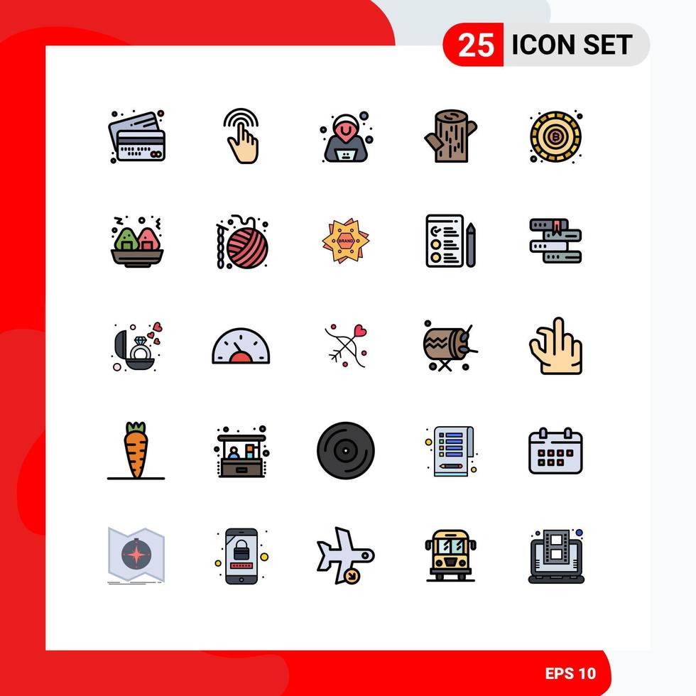 25 Thematic Vector Filled line Flat Colors and Editable Symbols of coin wood interface timber security Editable Vector Design Elements