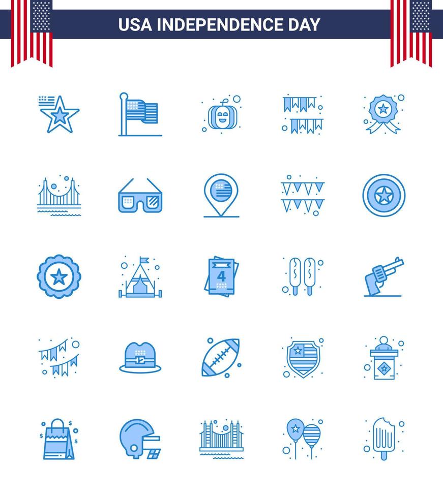 4th July USA Happy Independence Day Icon Symbols Group of 25 Modern Blues of investigating party american decoration garland Editable USA Day Vector Design Elements