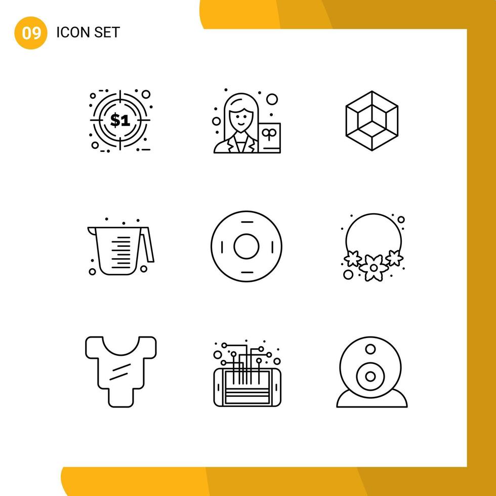 Set of 9 Modern UI Icons Symbols Signs for sign measuring voxels jug baking Editable Vector Design Elements