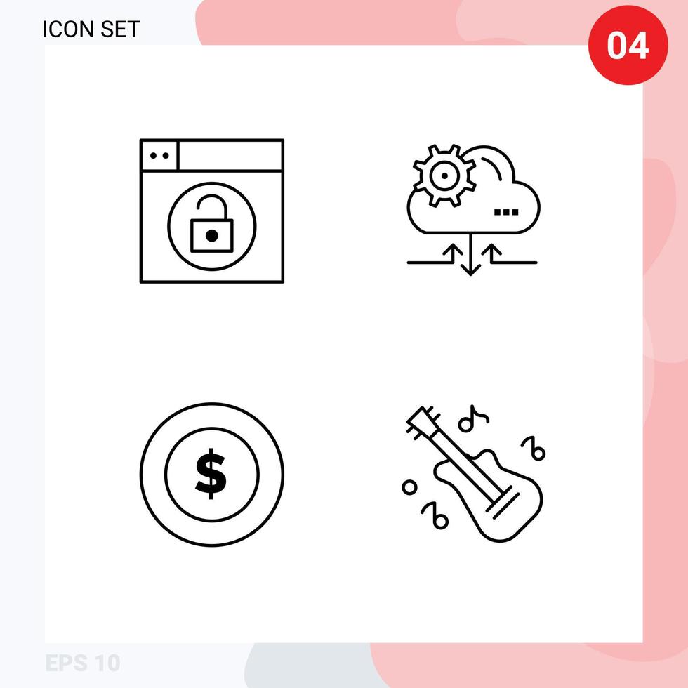 Group of 4 Filledline Flat Colors Signs and Symbols for web logistic unlock gear guitar Editable Vector Design Elements