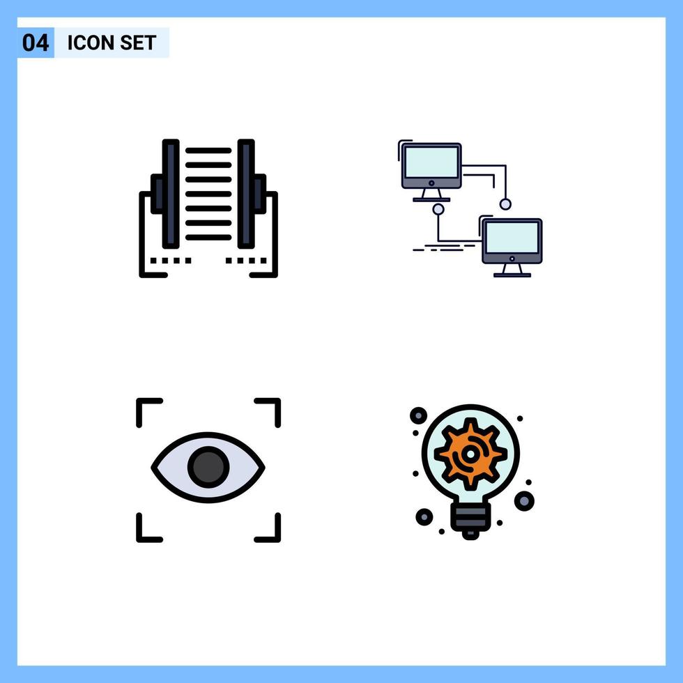 Filledline Flat Color Pack of 4 Universal Symbols of computer computer digital lan focus Editable Vector Design Elements