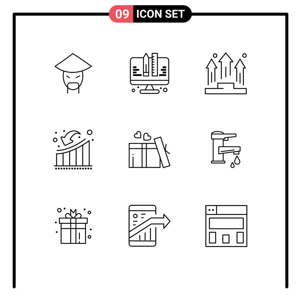 Universal Icon Symbols Group of 9 Modern Outlines of loss downfall business down podium Editable Vector Design Elements