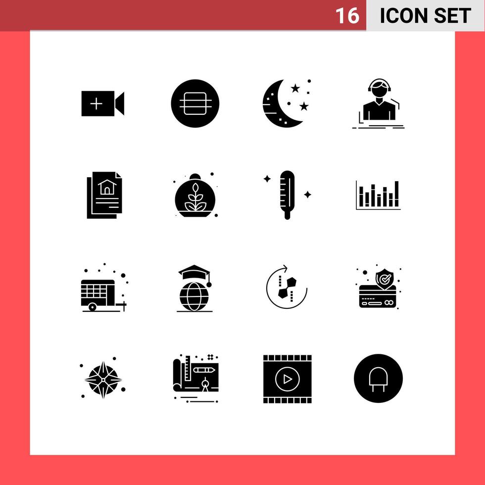 Editable Vector Line Pack of 16 Simple Solid Glyphs of document music drink meloman headphones Editable Vector Design Elements