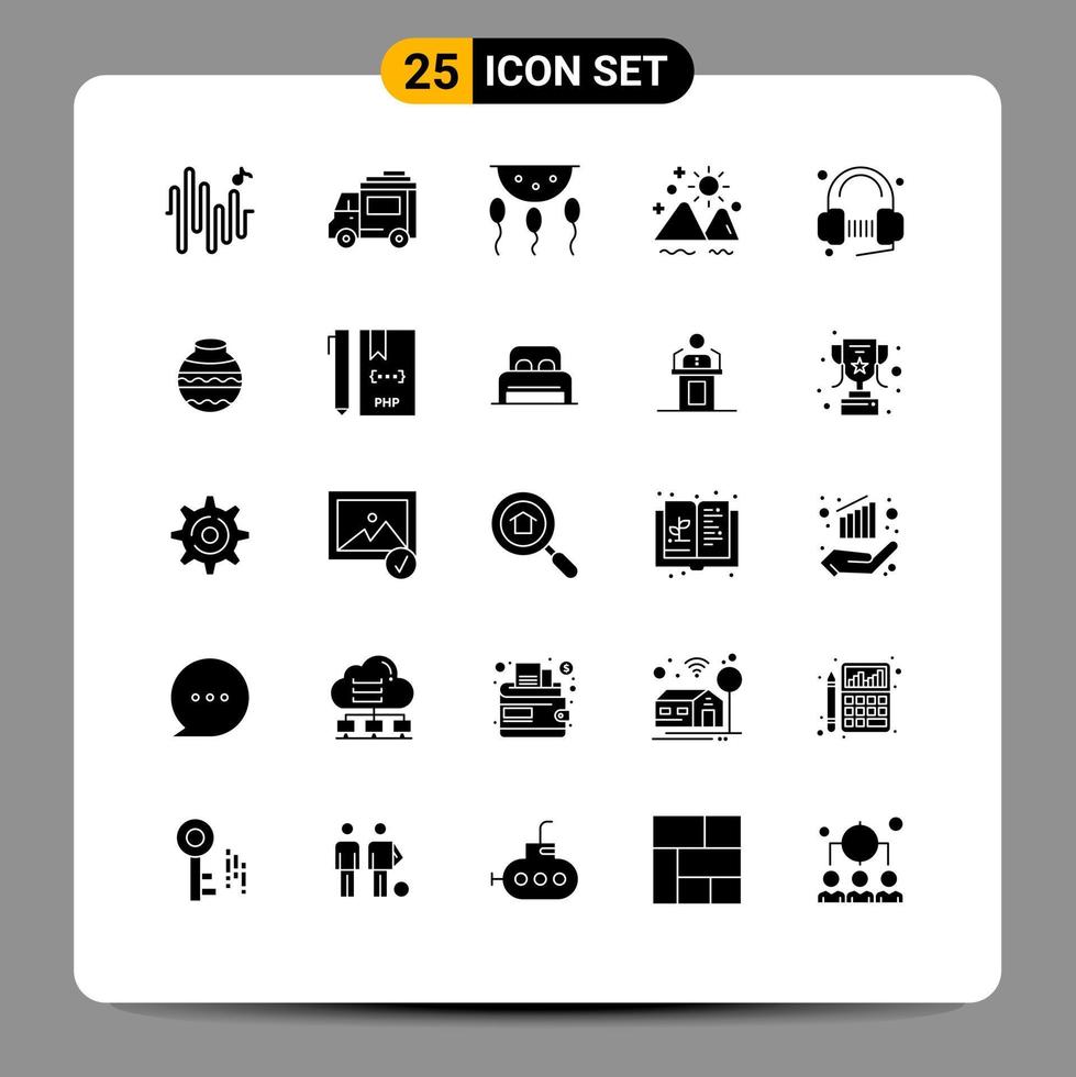 25 Universal Solid Glyphs Set for Web and Mobile Applications customer sea biology outdoor landscape Editable Vector Design Elements
