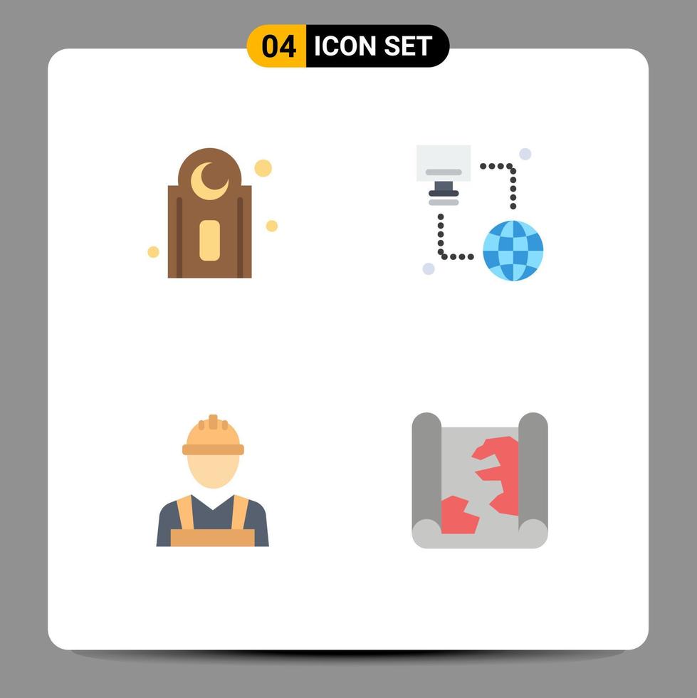 Modern Set of 4 Flat Icons Pictograph of mosque labour internet monitor location Editable Vector Design Elements