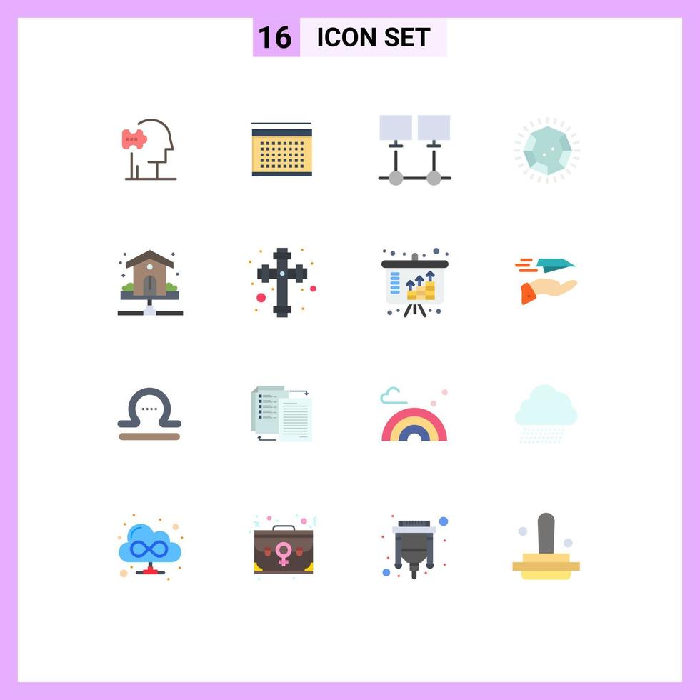 Flat Color Pack of 16 Universal Symbols of house jewel connect gem server Editable Pack of Creative Vector Design Elements