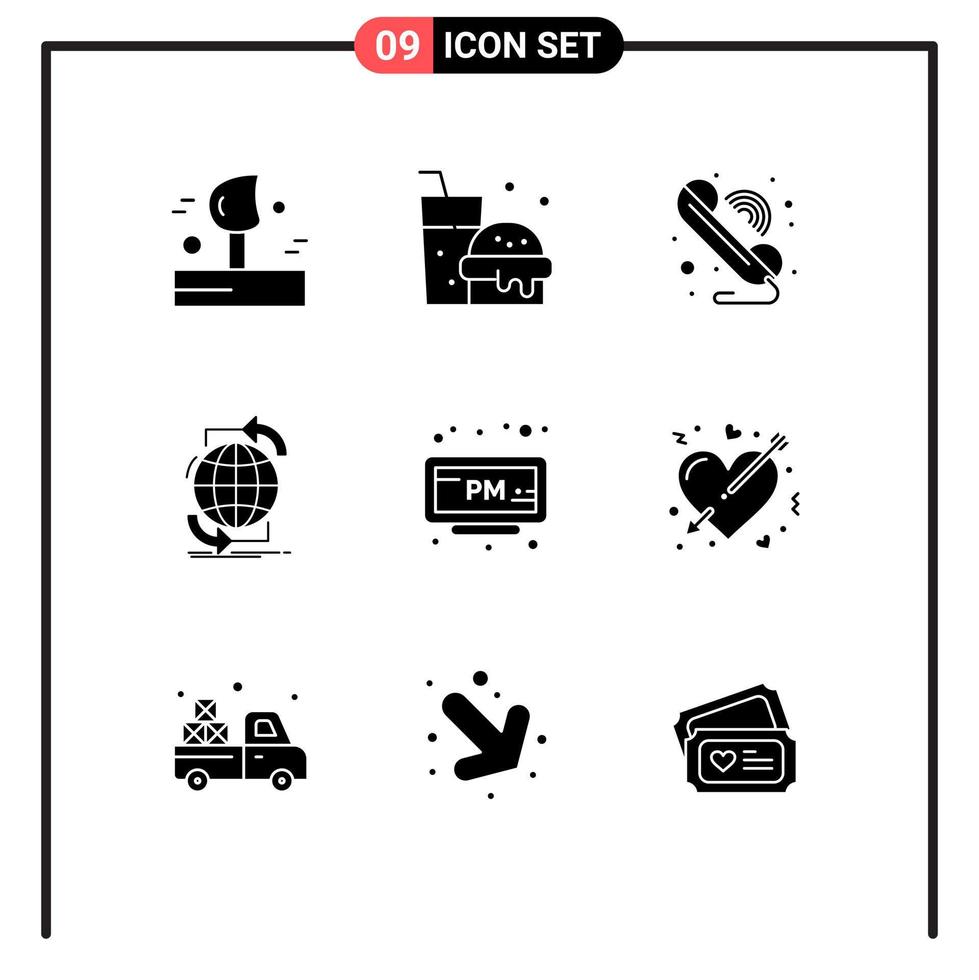 Modern Set of 9 Solid Glyphs and symbols such as pm web communication network global Editable Vector Design Elements