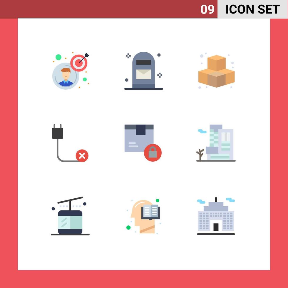 Pack of 9 Modern Flat Colors Signs and Symbols for Web Print Media such as delivery hardware cubes disconnected cord Editable Vector Design Elements