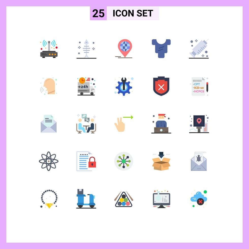 Set of 25 Modern UI Icons Symbols Signs for syringe clothes seafood body modern Editable Vector Design Elements