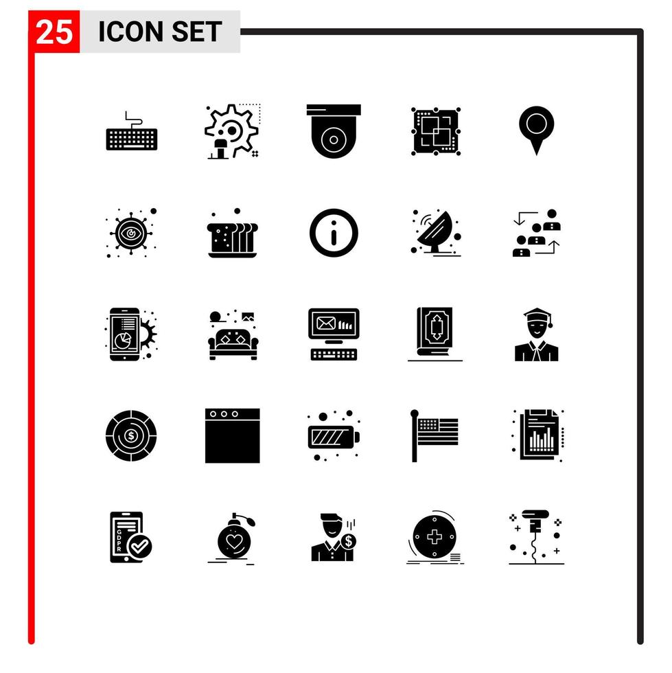 Editable Vector Line Pack of 25 Simple Solid Glyphs of location point update intersect divide Editable Vector Design Elements