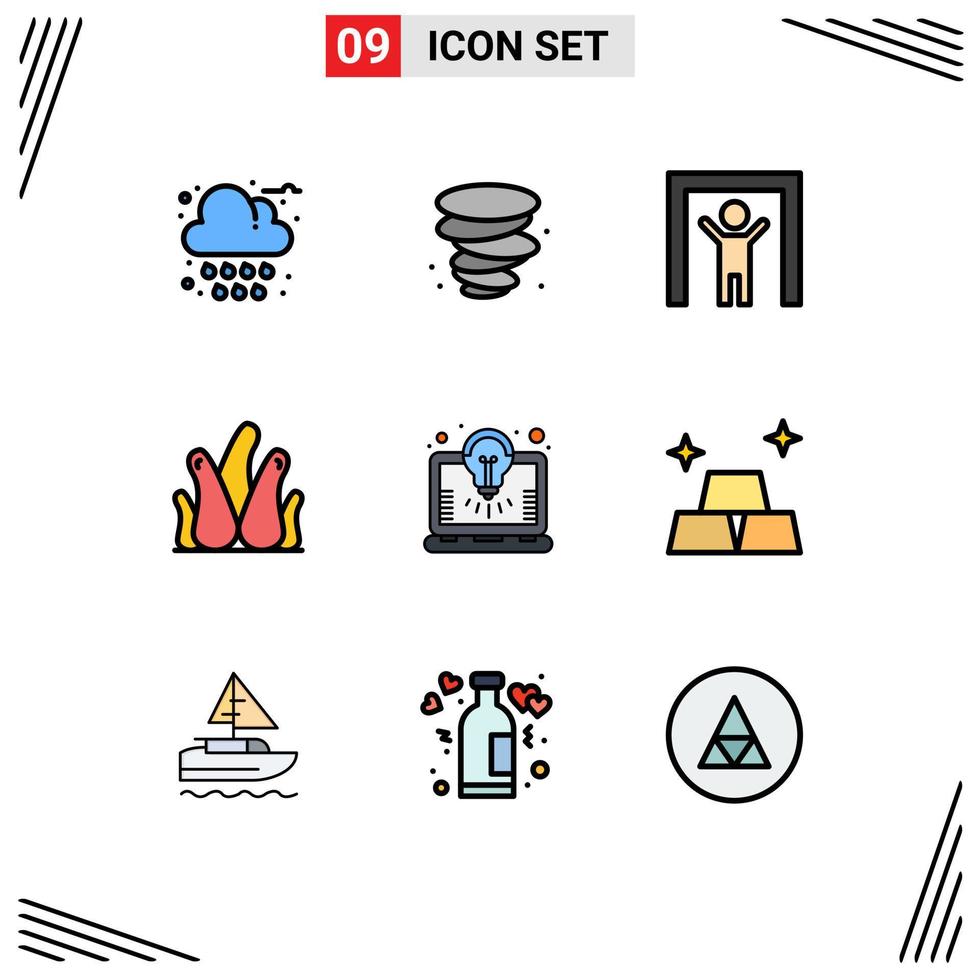 9 Universal Filledline Flat Colors Set for Web and Mobile Applications solution idea scanner bulb natural Editable Vector Design Elements