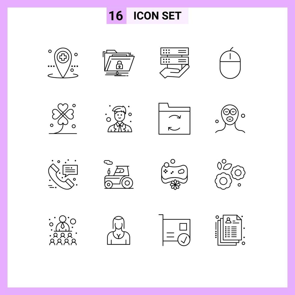 Set of 16 Vector Outlines on Grid for mouse gadget secure devices control Editable Vector Design Elements