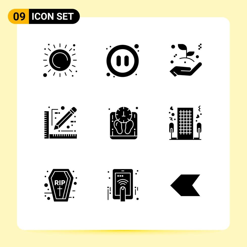 paquete de 9 signos y símbolos de glifos sólidos modernos para medios de impresión web, como elementos de diseño de vectores editables para arquitectos de documentos de inicio de negocios de bocetos en masa