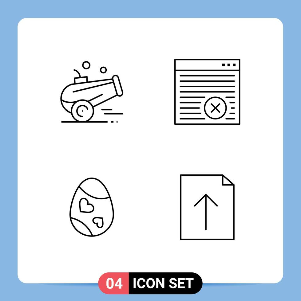 Set of 4 Modern UI Icons Symbols Signs for cannon decoration ramadan online egg Editable Vector Design Elements