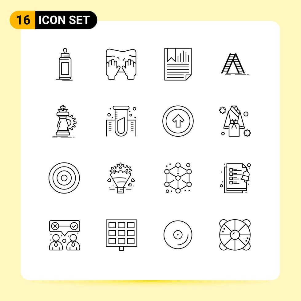 Modern Set of 16 Outlines Pictograph of repair building text ladder paper Editable Vector Design Elements