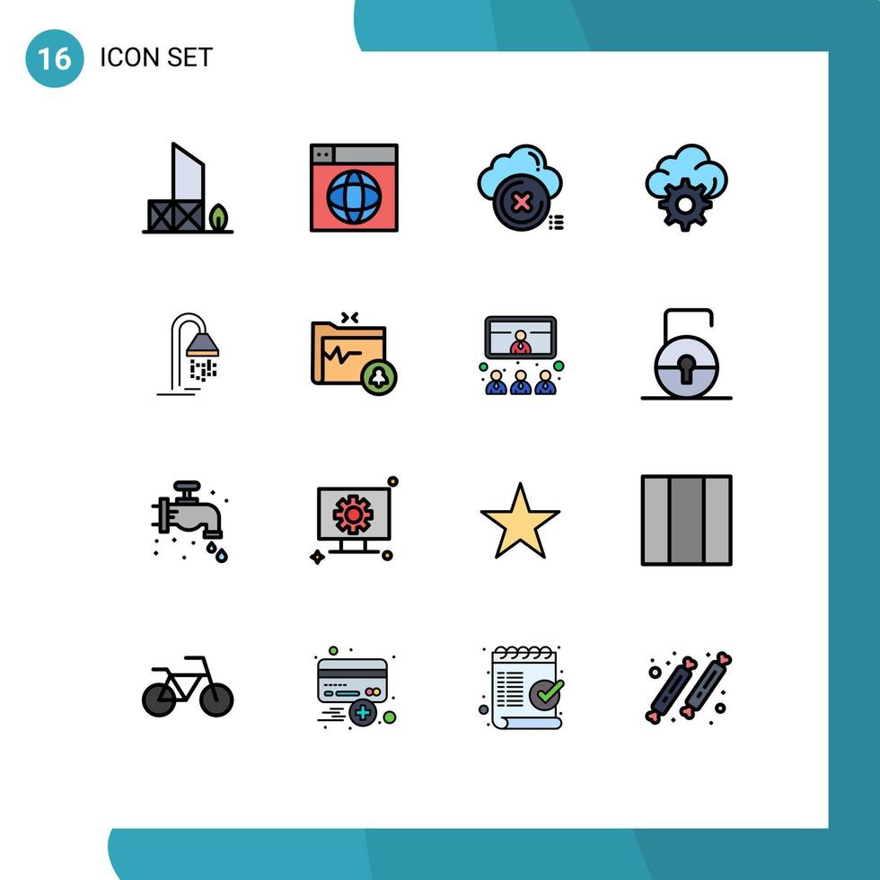 16 interfaz de usuario paquete de líneas llenas de color plano de signos y símbolos modernos de tecnología nube globo cruzar cerrar elementos de diseño de vectores creativos editables