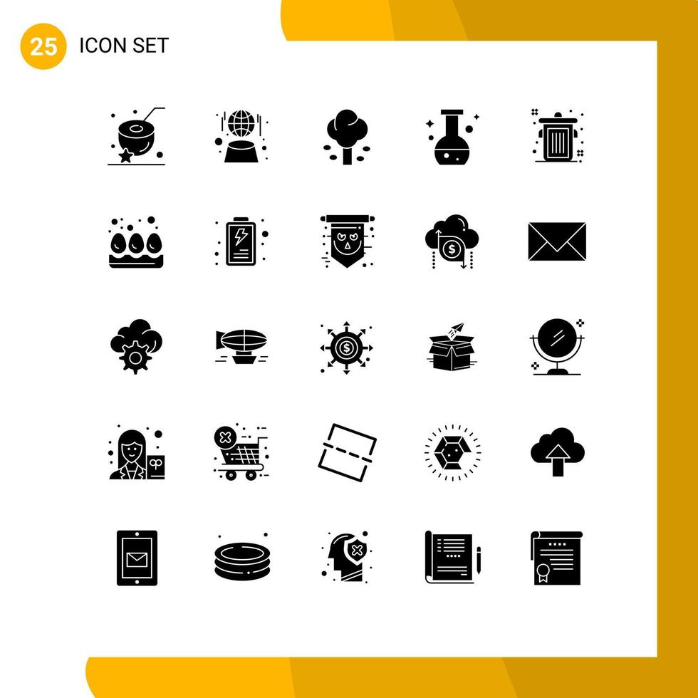 Set of 25 Commercial Solid Glyphs pack for can lab environment flask tree Editable Vector Design Elements