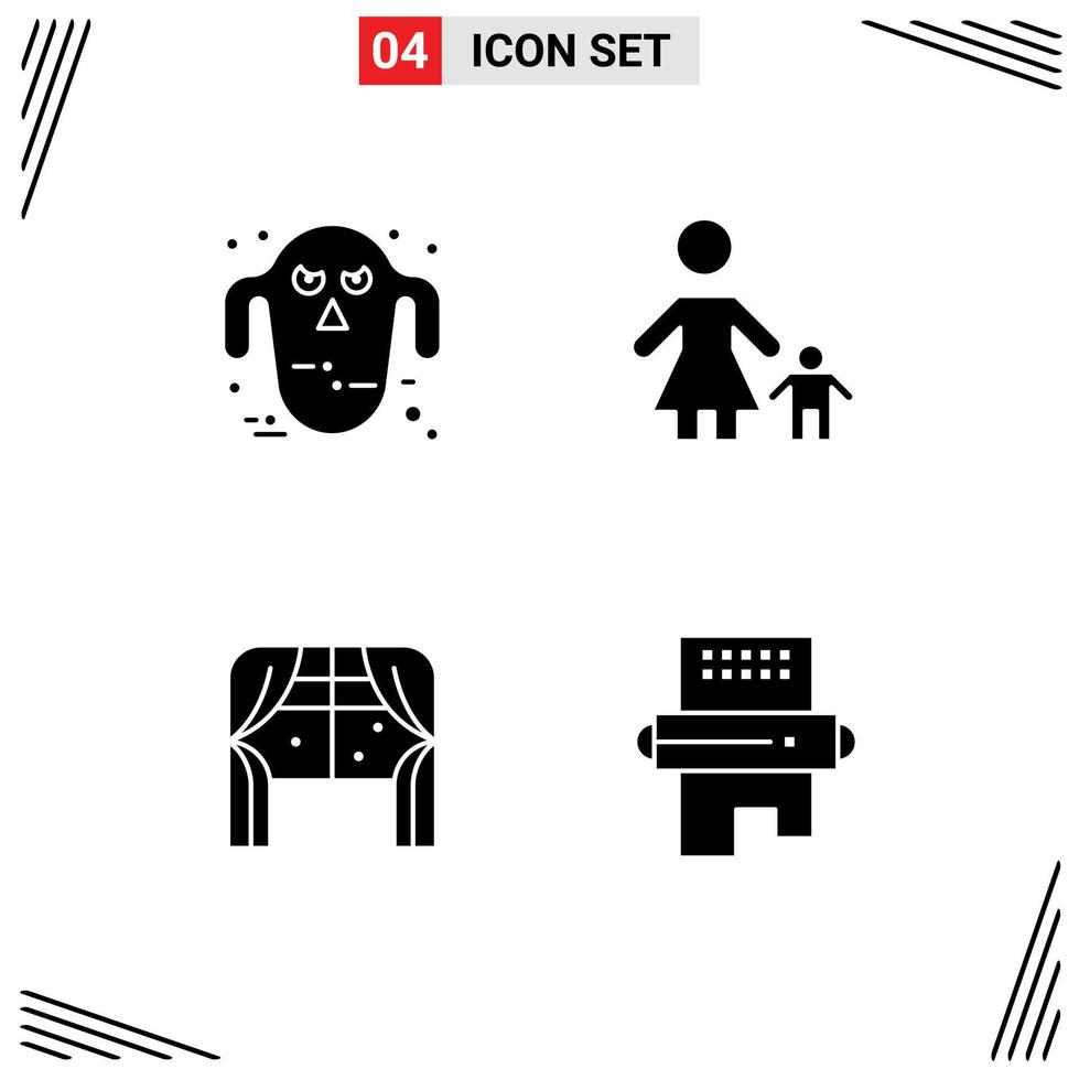 Set of 4 Vector Solid Glyphs on Grid for ghost furniture scary kid living Editable Vector Design Elements