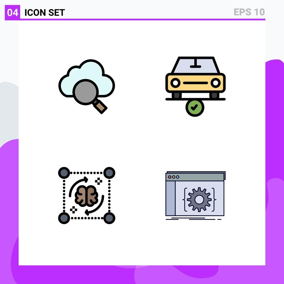 4 Filledline Flat Color concept for Websites Mobile and Apps cloud process car done brain Editable Vector Design Elements