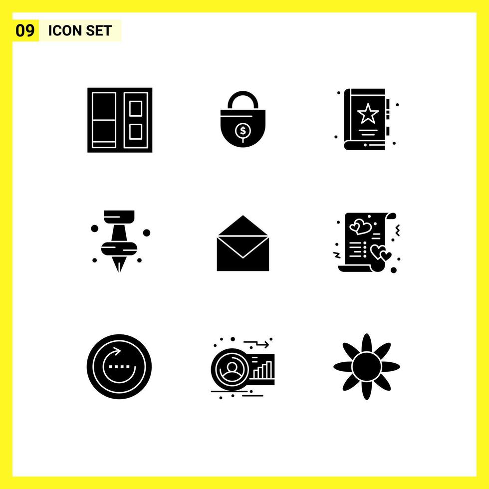 Group of 9 Solid Glyphs Signs and Symbols for message email bookmark pi education Editable Vector Design Elements