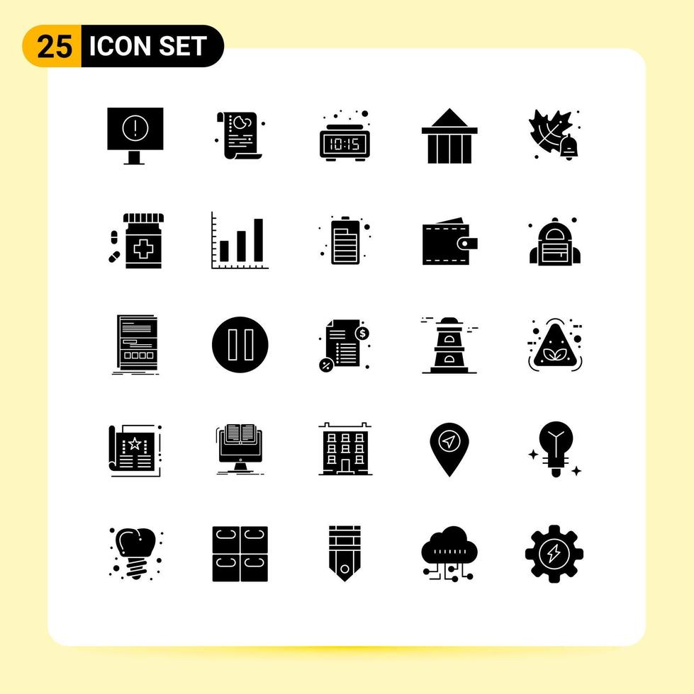 Modern Set of 25 Solid Glyphs and symbols such as autumn court alarm columns acropolis Editable Vector Design Elements