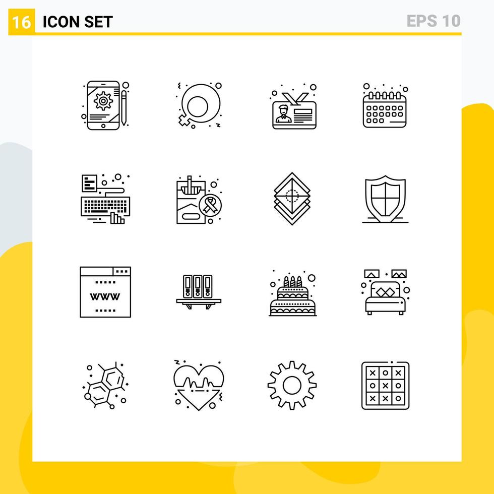 Modern Set of 16 Outlines and symbols such as keyboard schedule card date appointment Editable Vector Design Elements