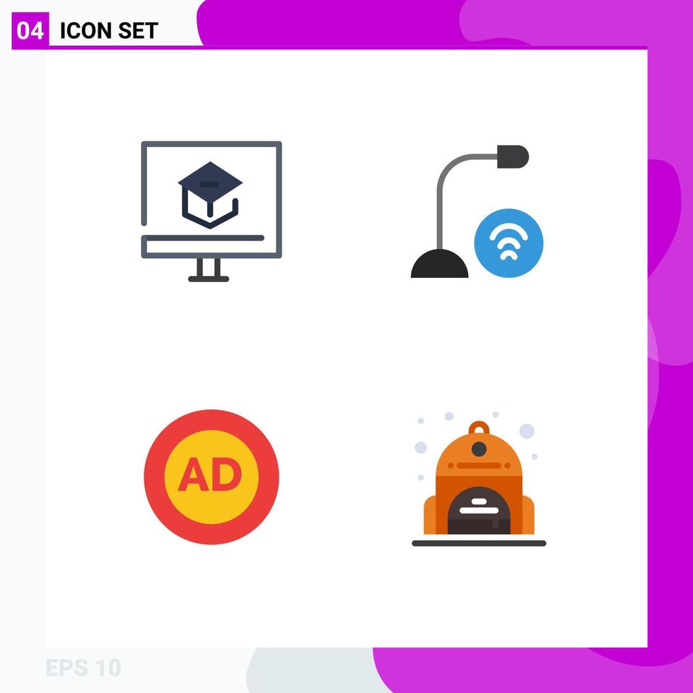 User Interface Pack of 4 Basic Flat Icons of education microphone online devices ad block Editable Vector Design Elements