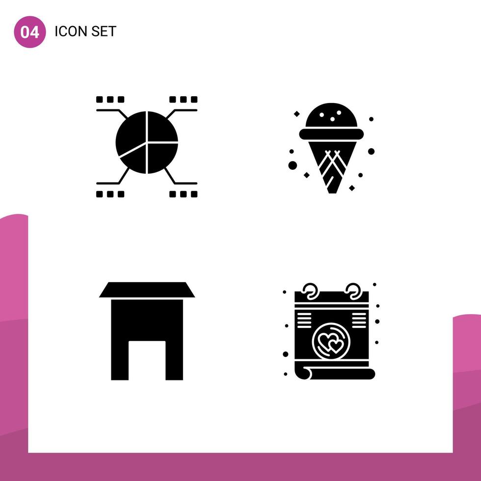 Solid Glyph Pack of 4 Universal Symbols of chart marketplace statistics summer letter Editable Vector Design Elements